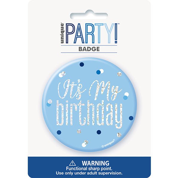 "It's My Birthday" Badge - Glitz Blue - The Party Marketplace