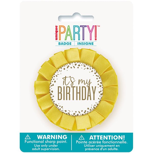 "It's My Birthday" Foil Confetti Gold Award Ribbon - The Party Marketplace