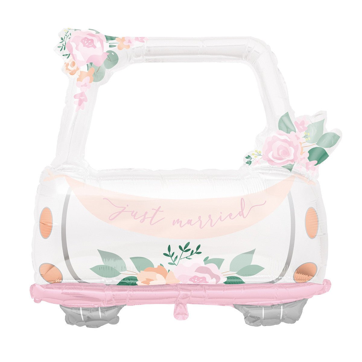 "Just Married" Car Shaped Foil Balloon Photo Frame 1.04m - The Party Marketplace