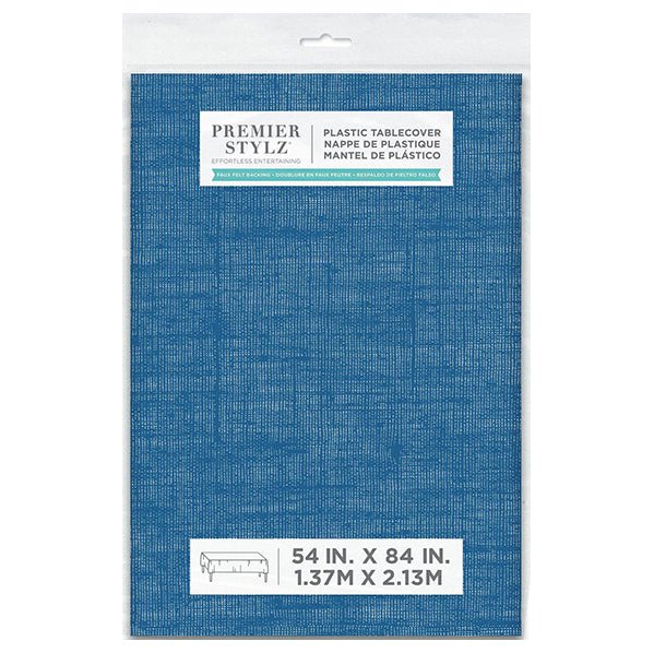 Lapis Blue Flannel Backing Plastic Tablecover 137cm x 213cm - The Party Marketplace