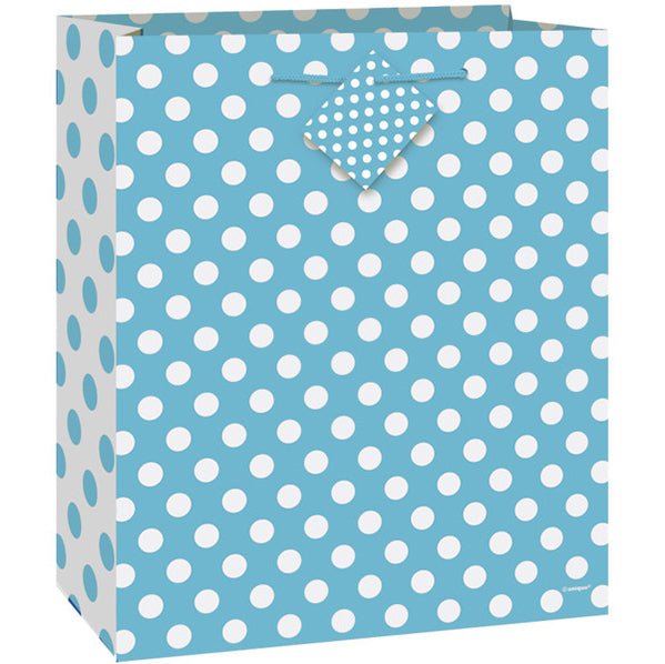 Large Gift Bag - Powder Blue Dots - The Party Marketplace