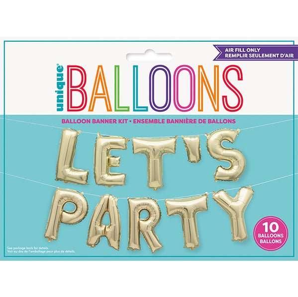 "Let's Party" Champagne Gold Foil Letter Balloon Banner Kit - 35.5cm - The Party Marketplace