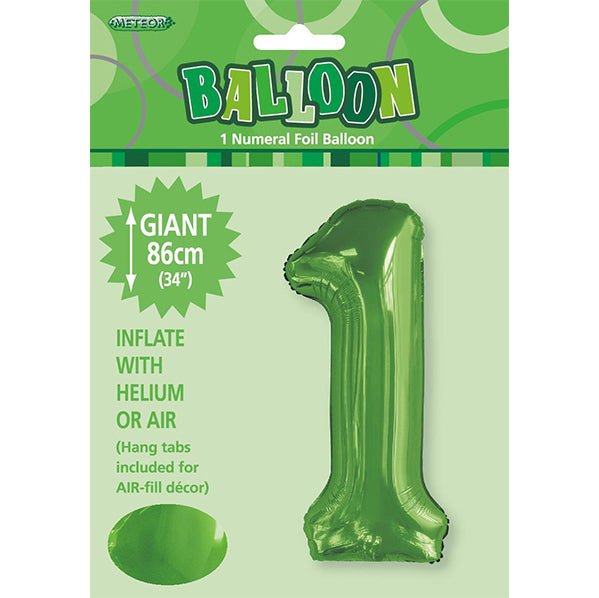 Lime Green "1" Numeral Foil Balloon (86cm) - The Party Marketplace