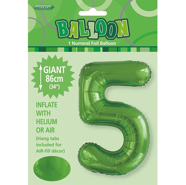 Lime Green "5" Numeral Foil Balloon (86cm) - The Party Marketplace