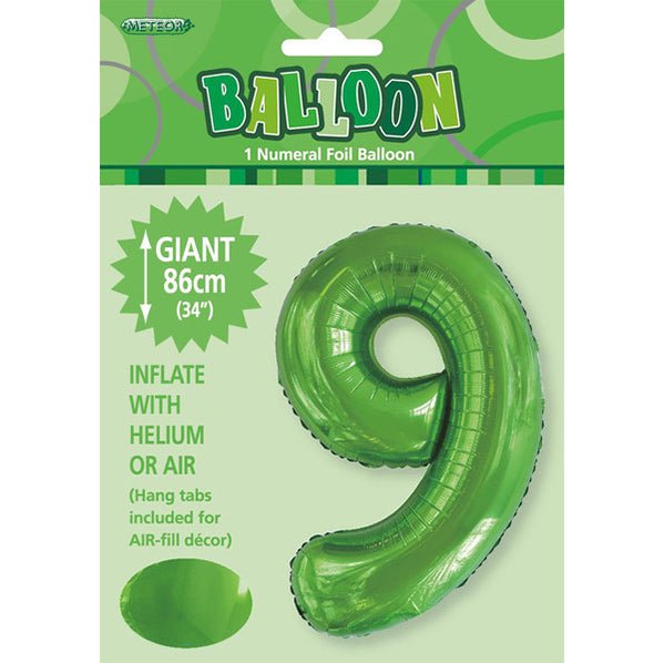 Lime Green "9" Numeral Foil Balloon (86cm) - The Party Marketplace