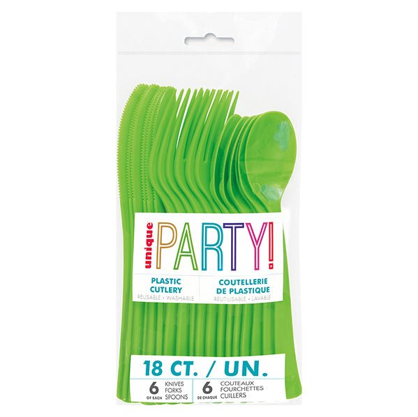 Lime Green Assorted Cutlery (Pack of 18) - The Party Marketplace