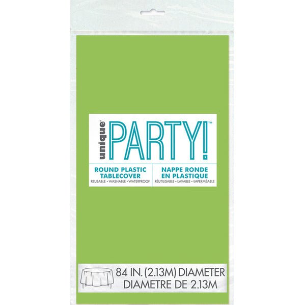 Lime Green Round Plastic Tablecover 213cm - The Party Marketplace