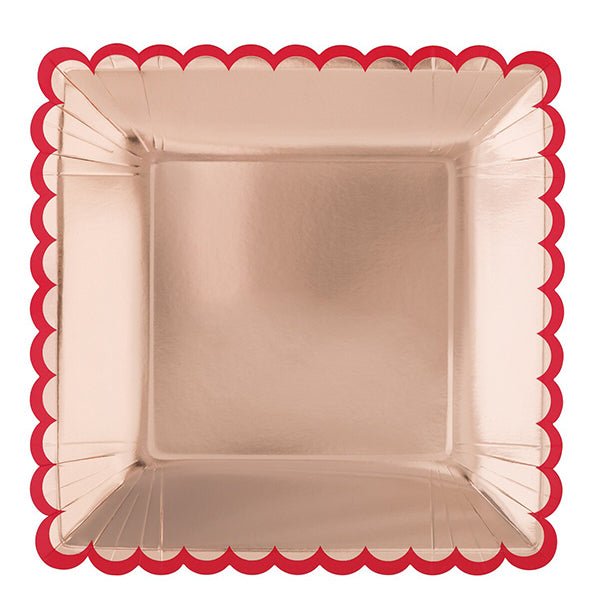 Lovely Galentine Rose Gold Foil Stamped Square Scalloped Edge Paper Plates 25cm (Pack of 8) - The Party Marketplace