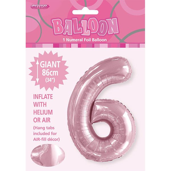 Lovely Pink "6" Numeral Foil Balloon (86cm) - The Party Marketplace