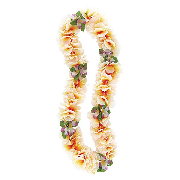 Luau Fancy Orchid Lei 106cm - Orange & White - The Party Marketplace
