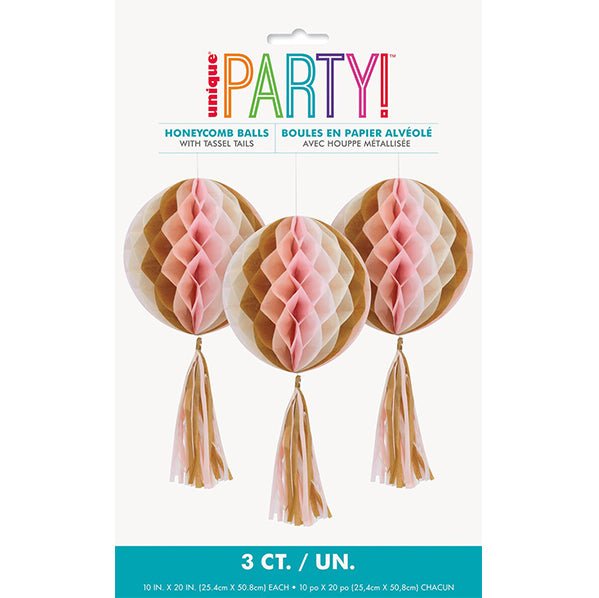 Marble Honeycomb Ball Decorations With Tissue Tassel Tails 50.8cm (pack of 3) - The Party Marketplace