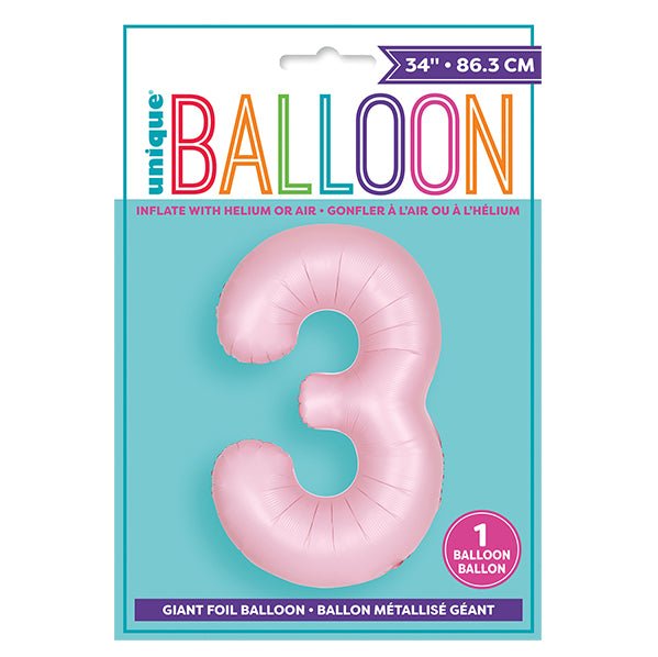 Matte Lovely Pink "3" Numeral Foil Balloon (86cm) - The Party Marketplace