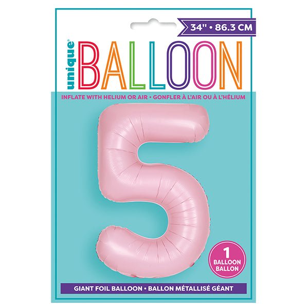 Matte Lovely Pink "5" Numeral Foil Balloon (86cm) - The Party Marketplace