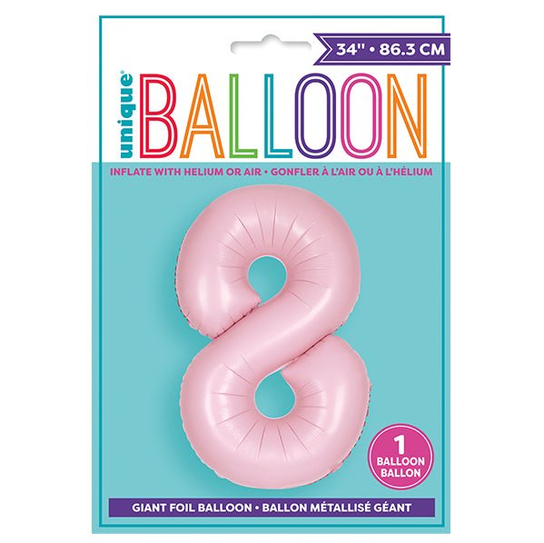 Matte Lovely Pink "8" Numeral Foil Balloon (86cm) - The Party Marketplace