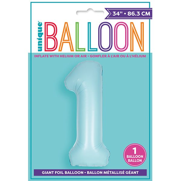 Matte Powder Blue "1" Numeral Foil Balloon (86cm) - The Party Marketplace