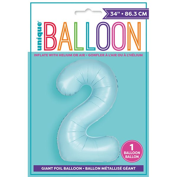 Matte Powder Blue "2" Numeral Foil Balloon (86cm) - The Party Marketplace