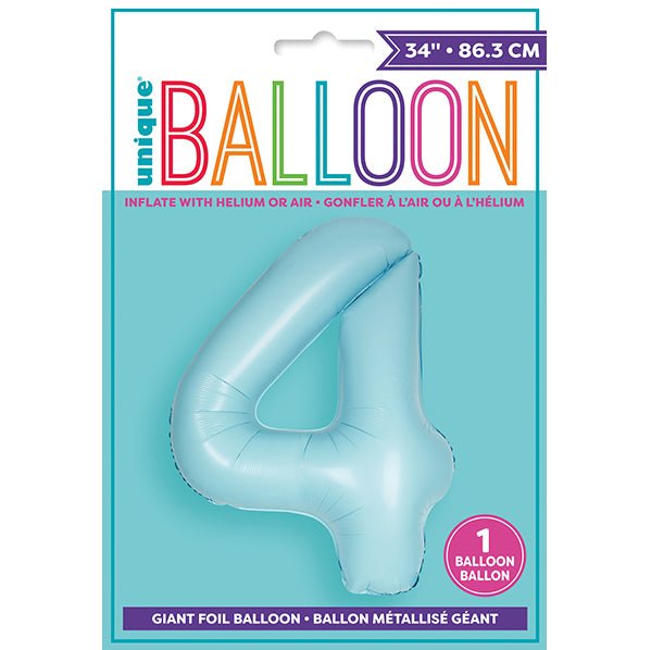Matte Powder Blue "4" Numeral Foil Balloon (86cm) - The Party Marketplace