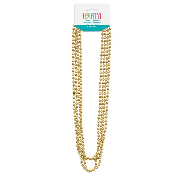 Metallic Bead Necklace - Gold (Pack of 4) - The Party Marketplace