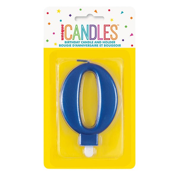 Metallic Blue Numeral Candle - 0 - The Party Marketplace