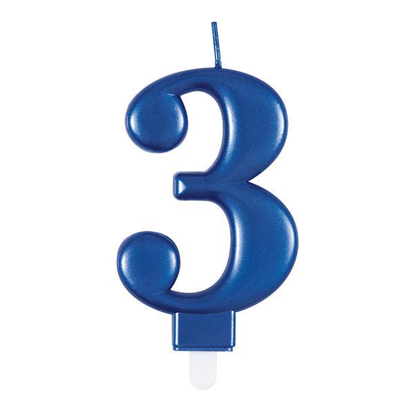 Metallic Blue Numeral Candle - 3 - The Party Marketplace