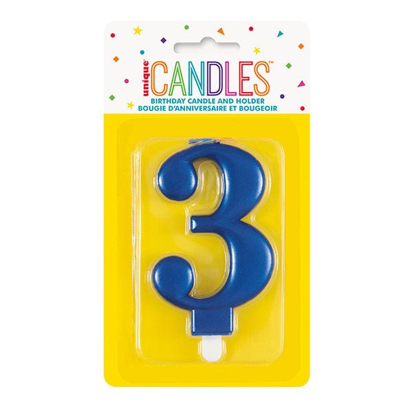 Metallic Blue Numeral Candle - 3 - The Party Marketplace