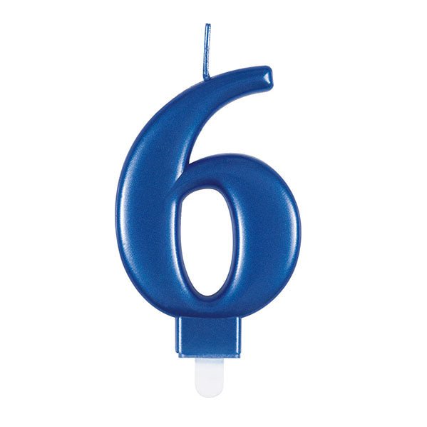 Metallic Blue Numeral Candle - 6 - The Party Marketplace