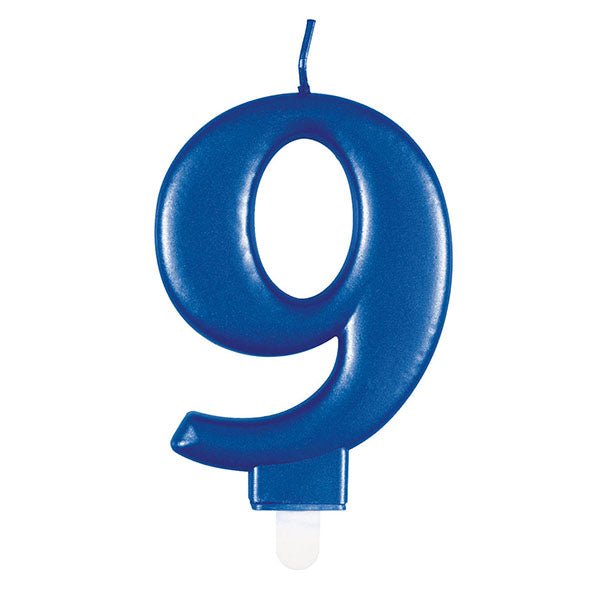 Metallic Blue Numeral Candle - 9 - The Party Marketplace