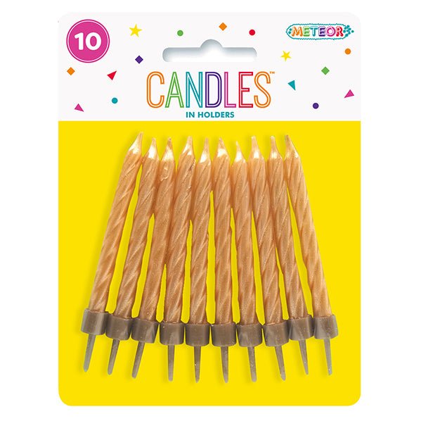Metallic Gold Candles With Holders (Pack of 10) - The Party Marketplace