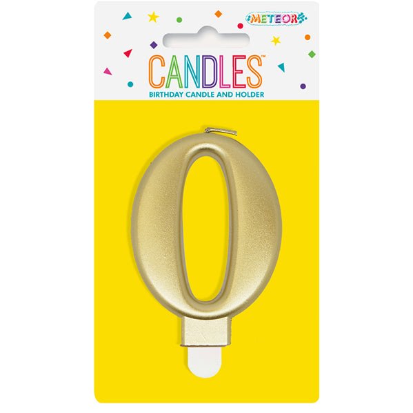 Metallic Gold Numeral Candle - 0 - The Party Marketplace