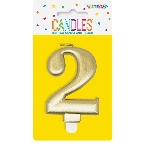 Metallic Gold Numeral Candle - 2 - The Party Marketplace