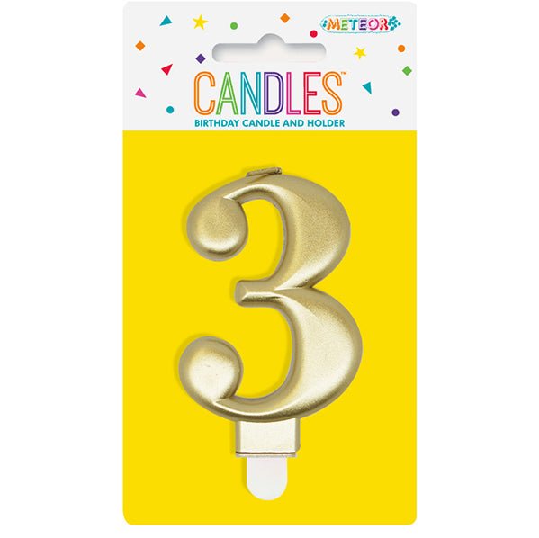 Metallic Gold Numeral Candle - 3 - The Party Marketplace