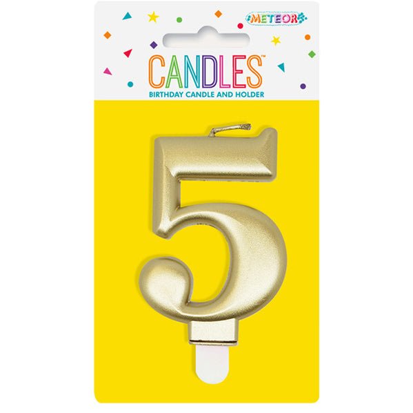 Metallic Gold Numeral Candle - 5 - The Party Marketplace