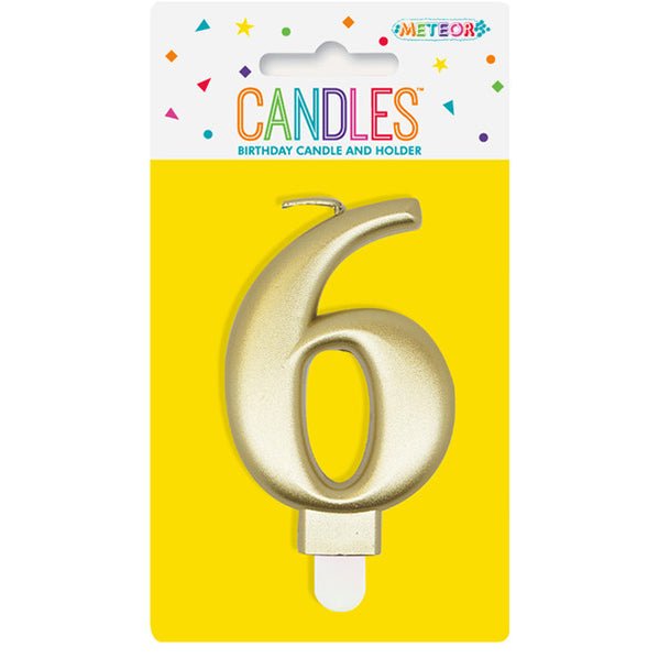 Metallic Gold Numeral Candle - 6 - The Party Marketplace