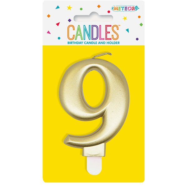 Metallic Gold Numeral Candle - 9 - The Party Marketplace