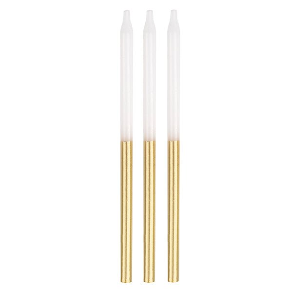 Metallic Gold & White Candles 12.7cm (Pack of 12) - The Party Marketplace