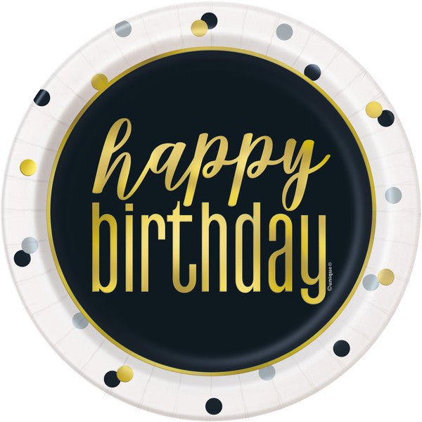 Metallic "Happy Birthday" Foil Stamped Paper Plates 18cm (Pack of 8) - The Party Marketplace
