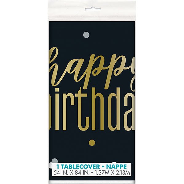 Metallic "Happy Birthday" Printed Tablecover 137cm x 213cm - The Party Marketplace