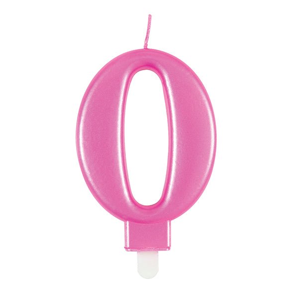 Metallic Pink Numeral Candle - 0 - The Party Marketplace