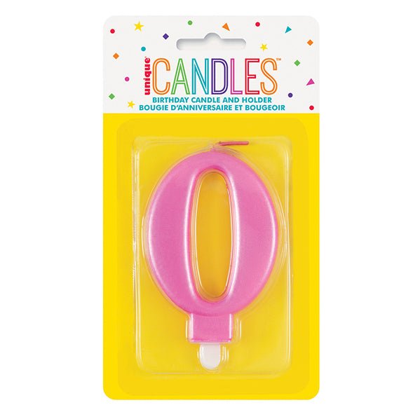 Metallic Pink Numeral Candle - 0 - The Party Marketplace