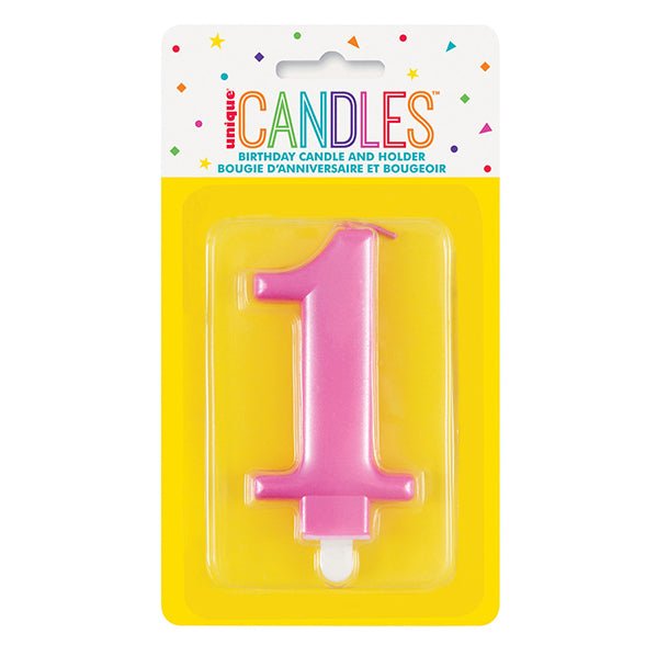 Metallic Pink Numeral Candle - 1 - The Party Marketplace
