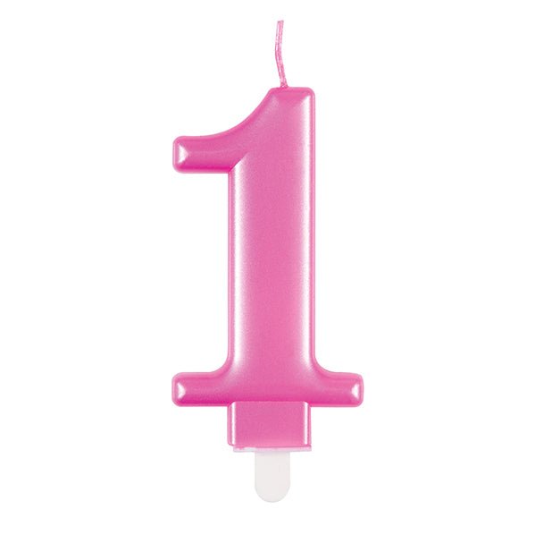 Metallic Pink Numeral Candle - 1 - The Party Marketplace
