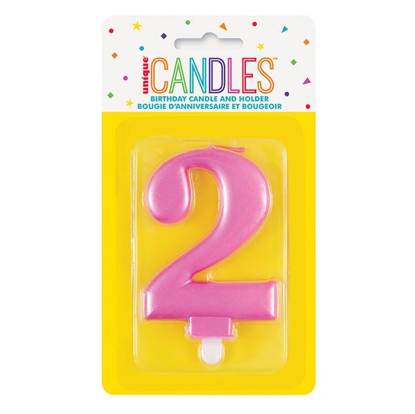 Metallic Pink Numeral Candle - 2 - The Party Marketplace
