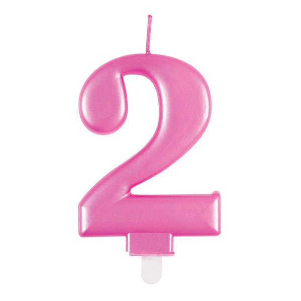 Metallic Pink Numeral Candle - 2 - The Party Marketplace