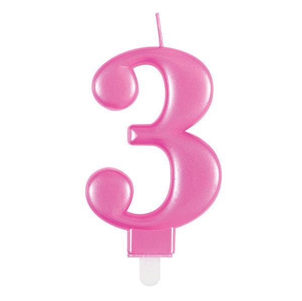 Metallic Pink Numeral Candle - 3 - The Party Marketplace