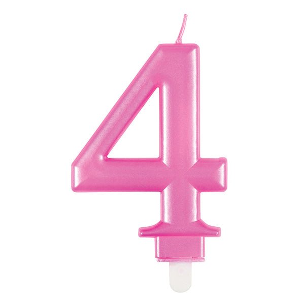Metallic Pink Numeral Candle - 4 - The Party Marketplace