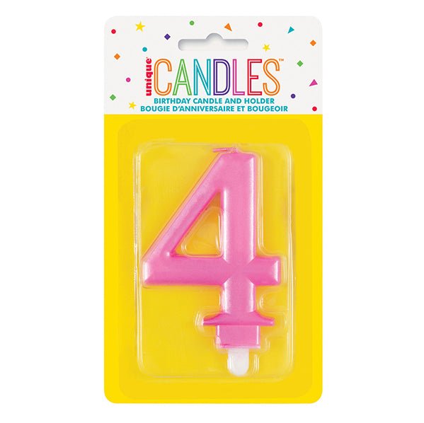 Metallic Pink Numeral Candle - 4 - The Party Marketplace