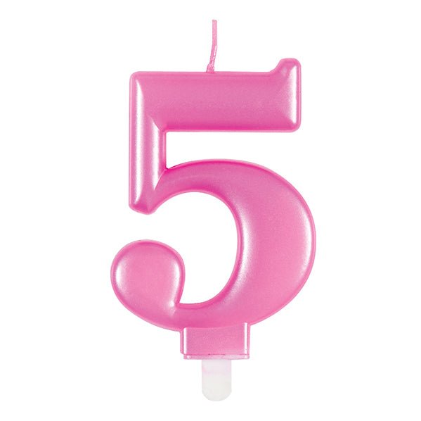 Metallic Pink Numeral Candle - 5 - The Party Marketplace