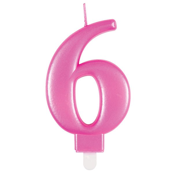 Metallic Pink Numeral Candle - 6 - The Party Marketplace