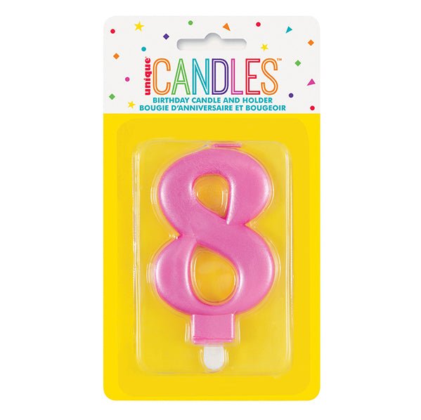 Metallic Pink Numeral Candle - 8 - The Party Marketplace
