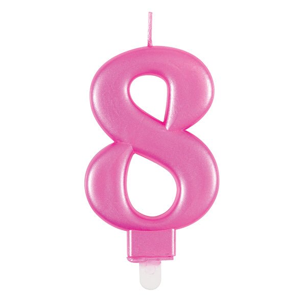 Metallic Pink Numeral Candle - 8 - The Party Marketplace